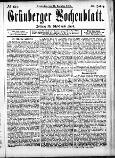 Gr&uuml;nberger Wochenblatt: Zeitung f&uuml;r Stadt und Land, No. 154. (22. December 1892)