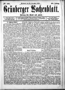Gr&uuml;nberger Wochenblatt: Zeitung f&uuml;r Stadt und Land, No. 156. (28. December 1892)