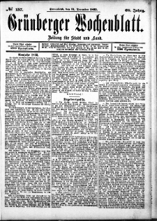 Grünberger Wochenblatt: Zeitung für Stadt und Land, No. 157. (31. December 1892)