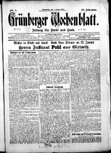 Gr&uuml;nberger Wochenblatt: Zeitung f&uuml;r Stadt und Land, No. 1. ( 4. Januar 1912 )