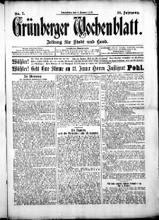 Gr&uuml;nberger Wochenblatt: Zeitung f&uuml;r Stadt und Land, No. 2. ( 6. Januar 1912 )