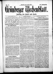 Gr&uuml;nberger Wochenblatt: Zeitung f&uuml;r Stadt und Land, No. 1. ( 4. Januar 1912 )