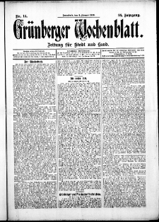 Gr&uuml;nberger Wochenblatt: Zeitung f&uuml;r Stadt und Land, No. 14. ( 3. Februar 1912 )