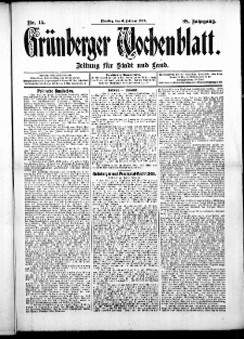 Gr&uuml;nberger Wochenblatt: Zeitung f&uuml;r Stadt und Land, No. 15. ( 6. Februar 1912 )
