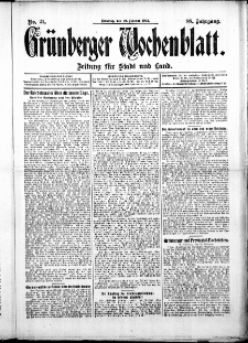 Gr&uuml;nberger Wochenblatt: Zeitung f&uuml;r Stadt und Land, No. 21. ( 20. Februar 1912 )