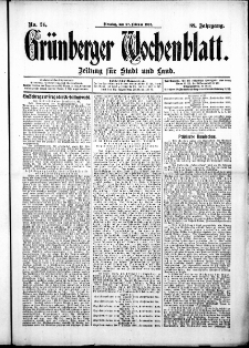 Grünberger Wochenblatt: Zeitung für Stadt und Land, No. 24. ( 27. Februar 1912 )