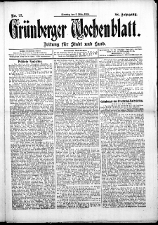 Grünberger Wochenblatt: Zeitung für Stadt und Land, No. 13. ( 1. März 1912 )