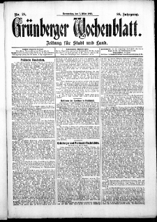 Gr&uuml;nberger Wochenblatt: Zeitung f&uuml;r Stadt und Land, No. 28. ( 7. M&auml;rz 1912 )