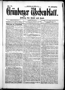 Gr&uuml;nberger Wochenblatt: Zeitung f&uuml;r Stadt und Land, No. 29. ( 9. M&auml;rz 1912 )
