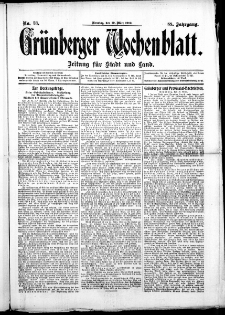 Gr&uuml;nberger Wochenblatt: Zeitung f&uuml;r Stadt und Land, No. 33. ( 19. M&auml;rz 1912 )
