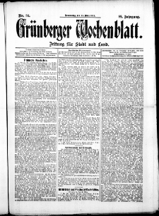 Gr&uuml;nberger Wochenblatt: Zeitung f&uuml;r Stadt und Land, No. 34. ( 21. M&auml;rz 1912 )