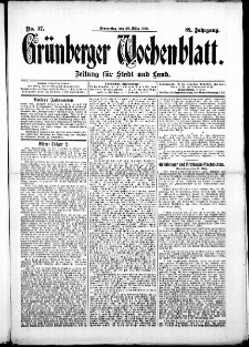 Gr&uuml;nberger Wochenblatt: Zeitung f&uuml;r Stadt und Land, No. 37. ( 28. M&auml;rz 1912 )
