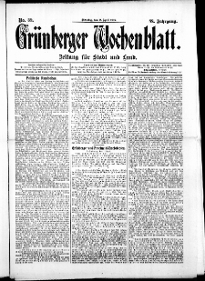 Gr&uuml;nberger Wochenblatt: Zeitung f&uuml;r Stadt und Land, No. 39. ( 2. April 1912 )
