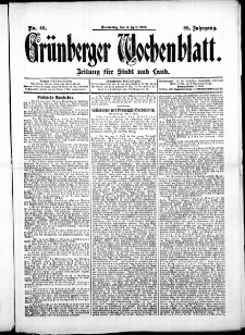Gr&uuml;nberger Wochenblatt: Zeitung f&uuml;r Stadt und Land, No. 40. ( 4. April 1912 )