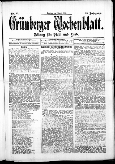 Gr&uuml;nberger Wochenblatt: Zeitung f&uuml;r Stadt und Land, No. 41. ( 7. April 1912 )