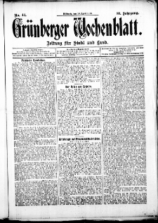 Gr&uuml;nberger Wochenblatt: Zeitung f&uuml;r Stadt und Land, No. 42. ( 10. April 1912 )