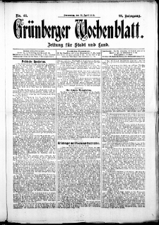 Gr&uuml;nberger Wochenblatt: Zeitung f&uuml;r Stadt und Land, No. 43. ( 11. April 1912 )