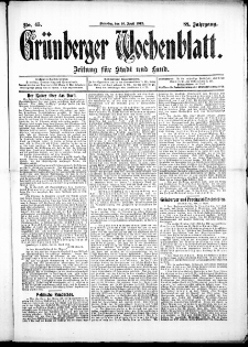 Gr&uuml;nberger Wochenblatt: Zeitung f&uuml;r Stadt und Land, No. 45. ( 16. April 1912 )