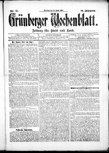 Grünberger Wochenblatt: Zeitung für Stadt und Land, No. 45. ( 16. April 1912 )