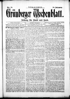 Gr&uuml;nberger Wochenblatt: Zeitung f&uuml;r Stadt und Land, No. 46. ( 18. April 1912 )