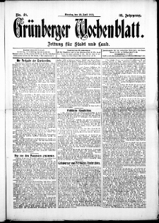 Gr&uuml;nberger Wochenblatt: Zeitung f&uuml;r Stadt und Land, No. 48. ( 23. April 1912 )