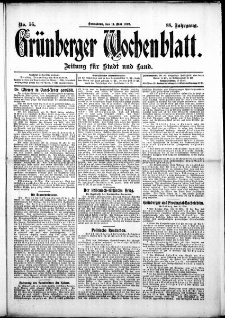 Gr&uuml;nberger Wochenblatt: Zeitung f&uuml;r Stadt und Land, No. 56. ( 11. Mai 1912 )