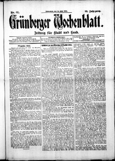 Gr&uuml;nberger Wochenblatt: Zeitung f&uuml;r Stadt und Land, No. 62. ( 25. Mai 1912 )