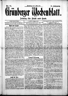 Gr&uuml;nberger Wochenblatt: Zeitung f&uuml;r Stadt und Land, No. 64. ( 30. Mai 1912 )