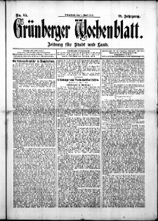 Gr&uuml;nberger Wochenblatt: Zeitung f&uuml;r Stadt und Land, No. 65. ( 1. Juni 1912 )