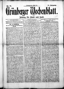Gr&uuml;nberger Wochenblatt: Zeitung f&uuml;r Stadt und Land, No. 66. ( 4. Juni 1912 )