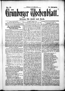Gr&uuml;nberger Wochenblatt: Zeitung f&uuml;r Stadt und Land, No. 69. ( 11. Juni 1912 )