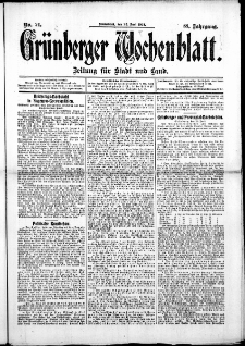 Gr&uuml;nberger Wochenblatt: Zeitung f&uuml;r Stadt und Land, No. 74. ( 22. Juni 1912 )