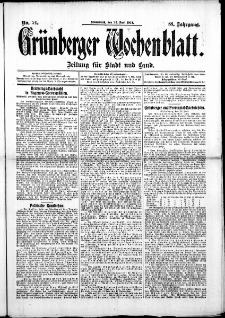 Grünberger Wochenblatt: Zeitung für Stadt und Land, No. 74. ( 22. Juni 1912 )
