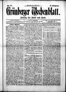 Gr&uuml;nberger Wochenblatt: Zeitung f&uuml;r Stadt und Land, No. 85. ( 18. Julii 1912 )