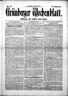 Gr&uuml;nberger Wochenblatt: Zeitung f&uuml;r Stadt und Land, No. 86. ( 20. Julii 1912 )