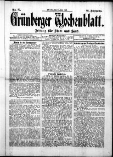 Gr&uuml;nberger Wochenblatt: Zeitung f&uuml;r Stadt und Land, No. 87. ( 23. Julii 1912 )