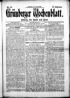 Gr&uuml;nberger Wochenblatt: Zeitung f&uuml;r Stadt und Land, No. 92. ( 3. August 1912 )