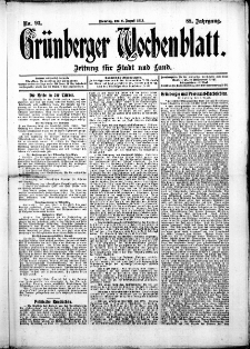 Gr&uuml;nberger Wochenblatt: Zeitung f&uuml;r Stadt und Land, No. 93. ( 6. August 1912 )