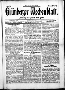 Gr&uuml;nberger Wochenblatt: Zeitung f&uuml;r Stadt und Land, No. 95. ( 10. August 1912 )