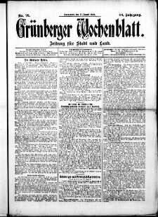 Gr&uuml;nberger Wochenblatt: Zeitung f&uuml;r Stadt und Land, No. 98. ( 17. August 1912 )