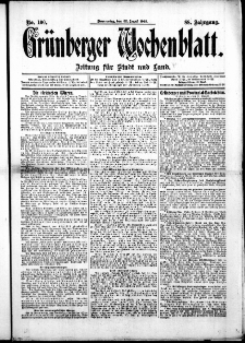 Gr&uuml;nberger Wochenblatt: Zeitung f&uuml;r Stadt und Land, No. 100. ( 22. August 1912 )