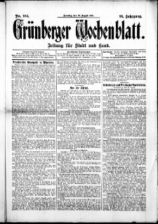 Gr&uuml;nberger Wochenblatt: Zeitung f&uuml;r Stadt und Land, No. 102. ( 27. August 1912 )