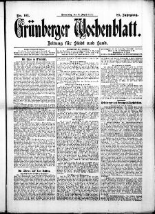 Gr&uuml;nberger Wochenblatt: Zeitung f&uuml;r Stadt und Land, No. 103. ( 29. August 1912 )