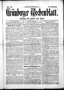 Gr&uuml;nberger Wochenblatt: Zeitung f&uuml;r Stadt und Land, No. 104. ( 31. August 1912 )
