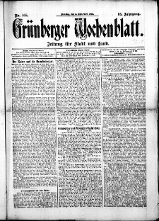 Gr&uuml;nberger Wochenblatt: Zeitung f&uuml;r Stadt und Land, No. 105. ( 3. September 1912 )