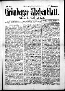 Gr&uuml;nberger Wochenblatt: Zeitung f&uuml;r Stadt und Land, No. 109. ( 12. September 1912 )