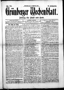 Gr&uuml;nberger Wochenblatt: Zeitung f&uuml;r Stadt und Land, No. 110. ( 14. September 1912 )