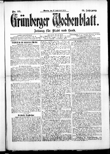 Gr&uuml;nberger Wochenblatt: Zeitung f&uuml;r Stadt und Land, No. 111. ( 17. September 1912 )