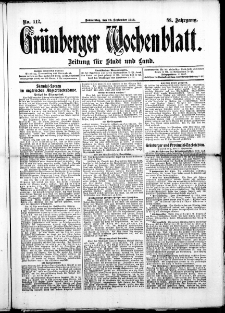 Gr&uuml;nberger Wochenblatt: Zeitung f&uuml;r Stadt und Land, No. 112. ( 19. September 1912 )