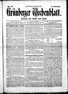 Gr&uuml;nberger Wochenblatt: Zeitung f&uuml;r Stadt und Land, No. 113. ( 21. September 1912 )